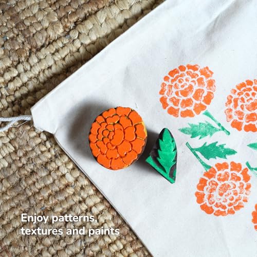 Image of Wooden Stamp Art Flowers for Kids 3+ Yrs, 4 to 8 Years | DIY Art & Craft Toy with Wooden Stamps | Montessori Inspired Learning Toy | Non Toxic | Handmade in India | Screen Free Toys