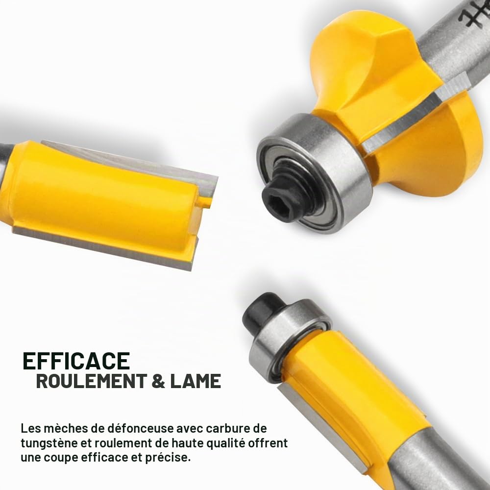 Hoteche Lot de 35 fraises pour défonceuses - Tige de 8 mm - Outils de travail du bois - Pour fraises à bois de qualité industrielle pour dures et souples