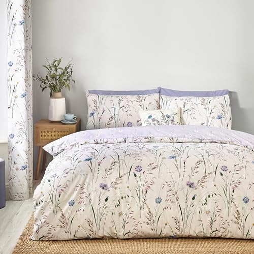 Catherine Lansfield Grasmere Floral Reversible King Duvet Cover Set with Pillowcases Lilac