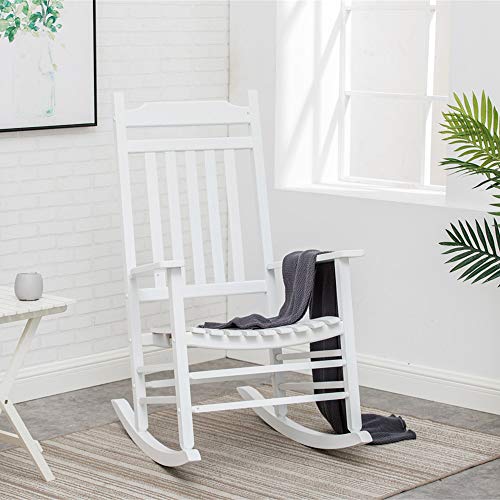 BplusZ KD-30W Wood Rocking Chair Porch Rocker Classic Outdoor White - Thumbnail 2