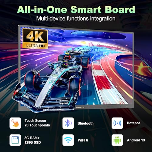 6534 smart board 4k uhd touchscreen interactive digital whiteboard display electronic all-in-one computer for classroom office home business wopen app ecosystem board amp wall mount only