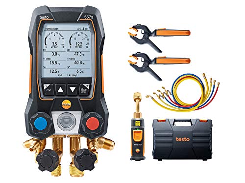 Testo 557s Kit I App Operated Digital Manifold, 2 x testo 115i Pipe Clamp Thermometer, 1 x testo 552i Micron Gauge, 4 x Hoses I for HVAC Systems – with Bluetooth #1