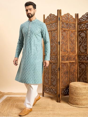 Image of Amazon Brand - Tavasya Men Rayon Blend Geometric Regular Kurta