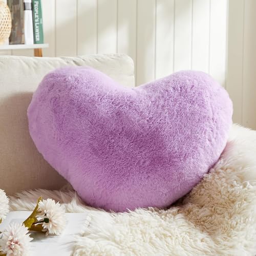 Heart Pillows, Purple Heart Shaped Pillows, Love Throw Pillows Gifts, Ultra Soft Faux Rabbit Fur Small Cute Pillows, Women Girls Kid Room Decor 10x13 Inch
