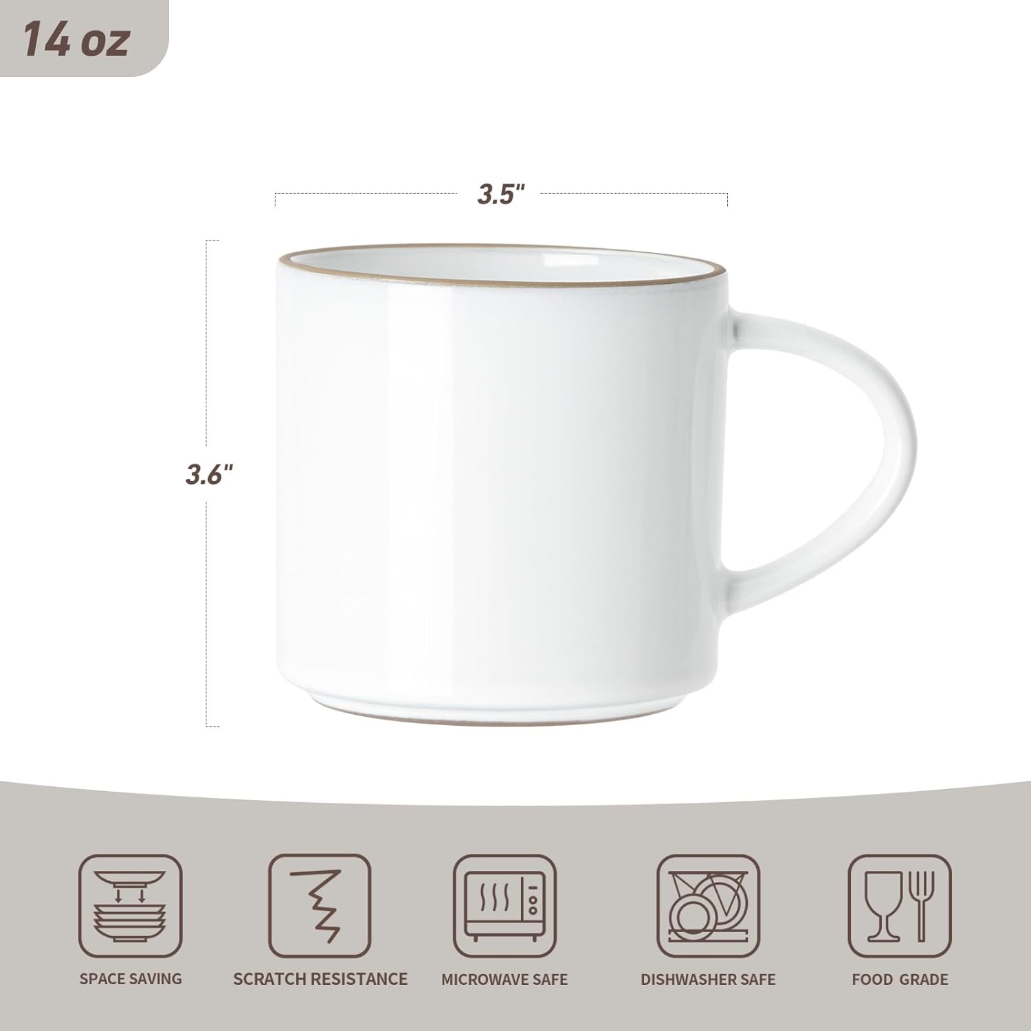 famiware Nature Coffee Mugs Set of 4, 14 oz Coffee Mug Set, Coffee Cups with Handle for Coffee, Tea, Cocoa and Milk, Microwave and Dishwasher Safe, Snowy White