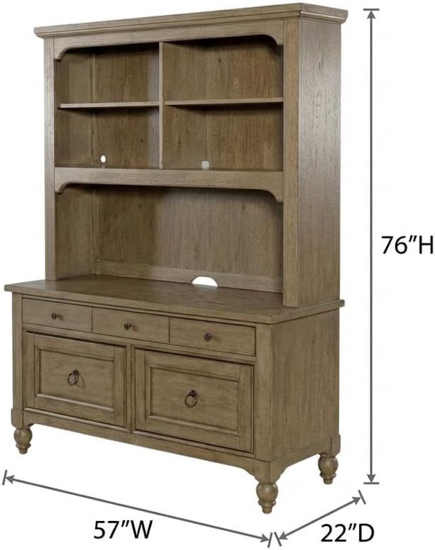 Gray Farmhouse Credenza and Hutch with White Oak Veneers, Traditional Style, One-Piece Design, Durable Solid Wood, Elegant Storage Solution