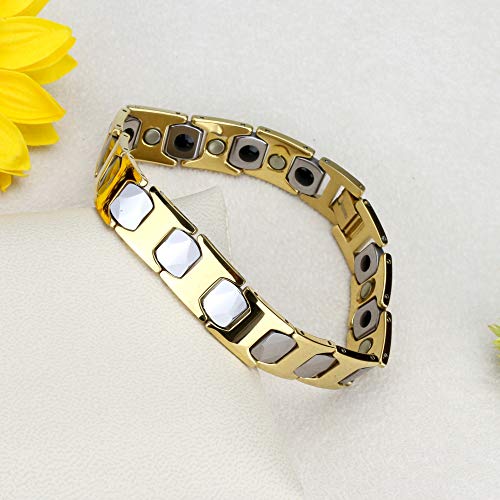 Double Accent 11Mm Tungsten Carbide Mens Bracelet Two Tone Hexagon Link Magnetic Bracelet (Size 7.75, 9 Inches), 7.75 #TOP1