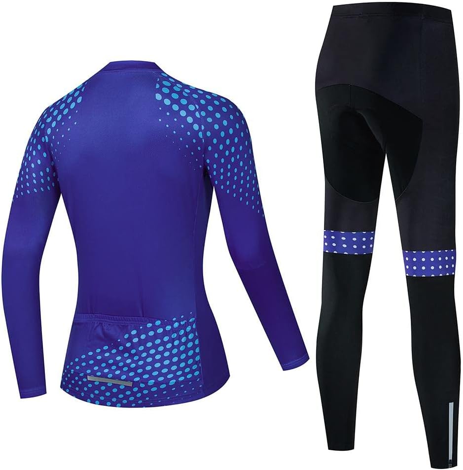 Women's Cycling Clothing Set Long Sleeve Road Bike Shirt Cycling Jersey Bicycle Pants with Gel Padded