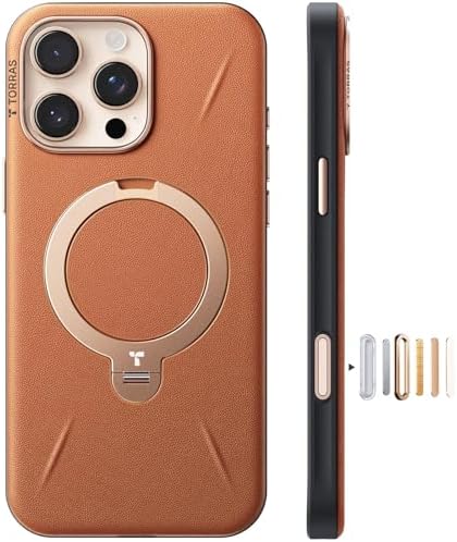 TORRAS Ostand Q3 VegSkin für iPhone 16 Pro Hülle (Nachhaltig Silikonleder) (360° Magnetischer Unsichtbarer Ständer) Premium Haptik Langlebig Hülle iPhone 16 Pro Case Edle Lederstru