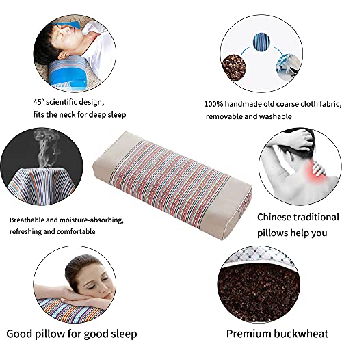 Hanlin Buckwheat Pillowneck Pillow100 Organic Coarse Cloth Pillowcase Packaging To Improve Sleep Quality And Relieve Cervical Pain (Grey) #TOP3