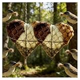 NUSQO Handmade Alpaca Fiber Bird Nesting Heart, Refillable Bird Nesting Material Holder, Dual-Season Outdoor Hummingbird Shelter for Garden Yard, for Bird Lovers (2)