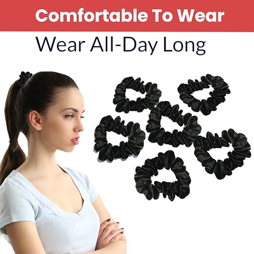 Image of TEMPERIA (6 pcs) Silk Satin Scrunchies For Women & Girls with Box - Stylish Luxury Ponytail Rubber Band Ties for Hair - Black (MN03)