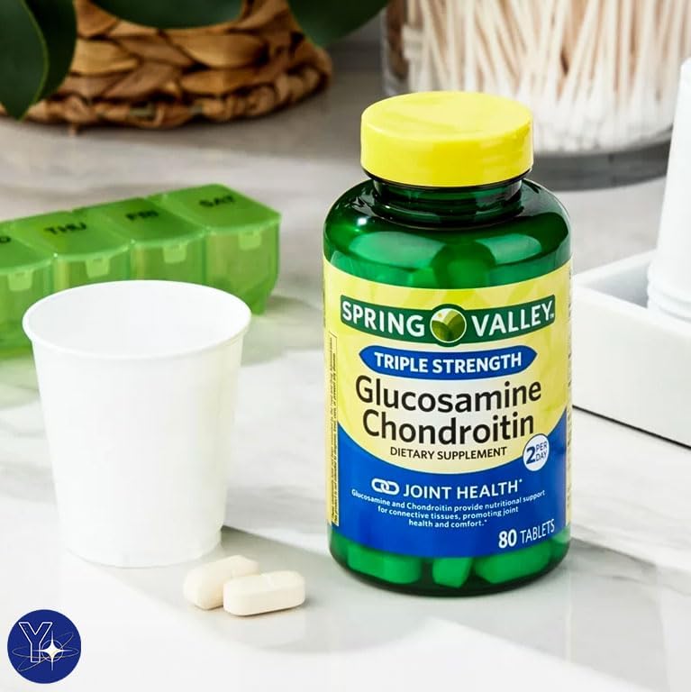 Miniatura 2 de Comprimidos de condroitina de glucosamina de triple fuerza, suplemento dietético Spring Valley, 80 unidades y marcapáginas de regalo YOLOMOLO