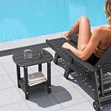 Nalone Adirondack Stolik pomocniczy 16,5" na zewnątrz z tworzywa sztucznego HDPE, podwójny stolik pomocniczy Adirondack mały stolik na patio (czarny)