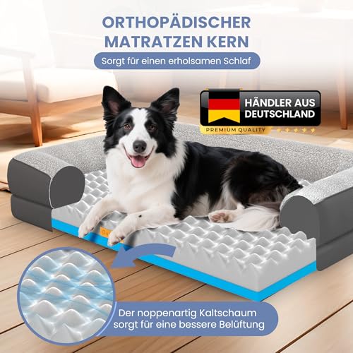 ELONEO orthopädisches Hundebett mittelgroße Hunde - 90x68x18cm, Hundekorb mit Memory Foam, Hundematte wasserdicht und waschbar, Hundekissen, Hundematratze mit weicher Polsterung, grau