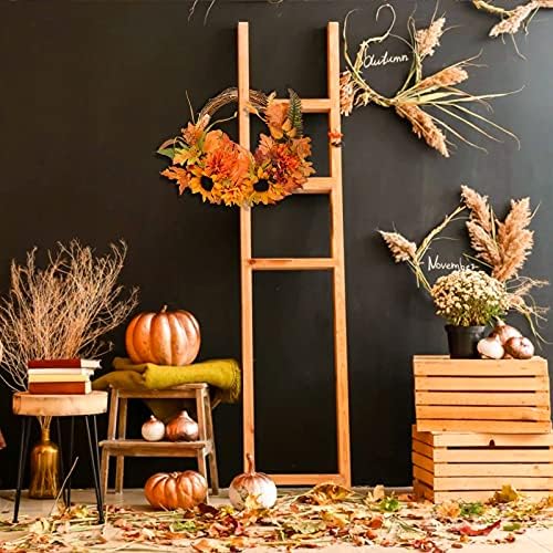 YILEEY Autumn Wreath Front Door Decorations with Hanger, Halloween Wreath Decorations with Berries Pumpkins Maple Leaves Sunflower, Artificial Fall Wreath Ideal for Christmas Indoor Outdoor Decor