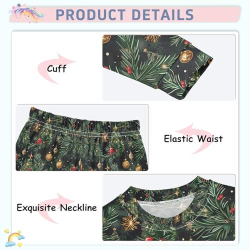 ALAZA Christmas Tree Gold Ball Black Pajamas Long Sleeve Sleepwear 2-Piece Pajama Set4