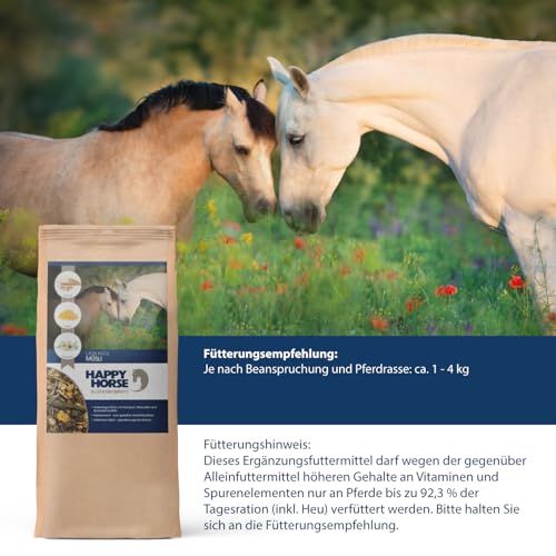 Happy Horse Lieblings Kräuter – Pferdemüsli 14 kg | Haferfreies Kräutermüsli für schwerfuttrige Pferde | Pferde Müsli mit hohem Strukturanteil | Mineralfutter mit Pfefferminze, Rosmarin & Luzerne