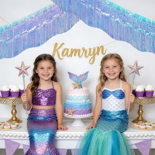 Image of LOLStar Iridescent Blue Foil Fringe Tinsel Garland Streamer Banner, 6 Pack | 60Ft Tinsel Streamers, Shiny Iridescent Blue Wall Hanging Tinsel Fringe Banners for Mermaid, Snow, Sea, Unicorn Party Decor