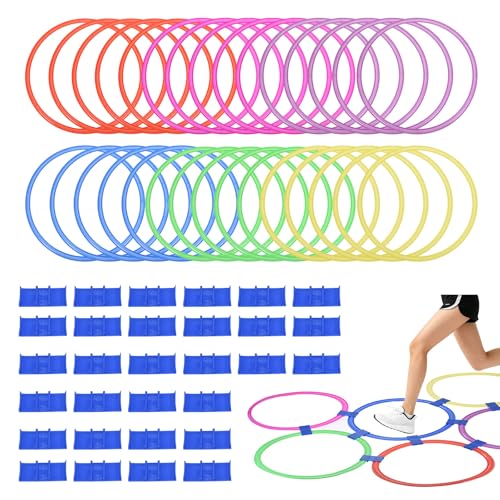 PATIKIL Aros De Agilidad 30Pcs Aros De Entrenamiento De Velocidad 6 Colores Aros De Ejercicio De Plástico para Saltar para Gimnasia Fútbol (Rojo/Amarillo/Azul/Verde/Rosa/Morado 28 cm)