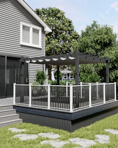 Image of KYBOLT 10x13 Ft Aluminum Pergola with Retractable Canopy Metal Gazebo for Porch Modern Backyard Deck Grape Trellis(Gray)