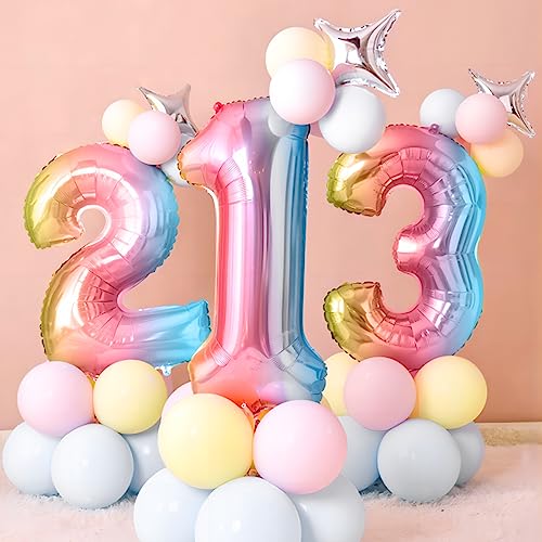 Image of 40 Inch Giant Rainbow Number 3 Balloons, Birthday Balloons, Helium Mylar Foil Big Number Balloons for Birthday Party Decorations, Kids' Birthday Anniversary Party Baby Shower Unicorn Parties