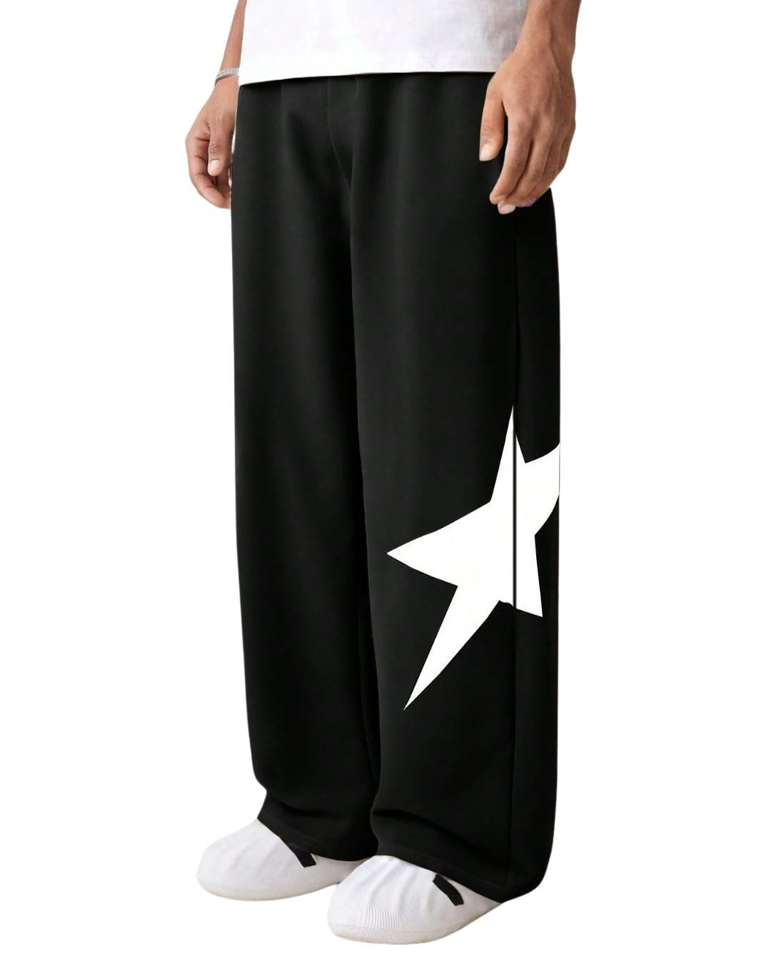 flynoff Star Side Print Black Loose Fit Track Pant, DailyEase Track Bottoms-picture-12
