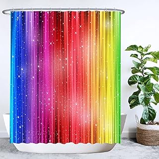 Ulticool Shower Curtain - Rainbow Glitter - 180 x 200 cm - Washable - Anti-Mould - Waterproof - with 12 Rings