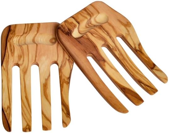 Pacific Merchants Teak Wood Salad Hands and Pasta Serving Set, 7 Inches by 4-1/2 Inches