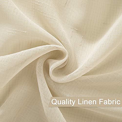 MIULEE 2-Panel 96 Inch Natural Light Beige Linen Semi-Sheer Window Curtains - Elegant Solid Drapes with Grommet Top for Bedroom & Living Room (52" W x 96" L)