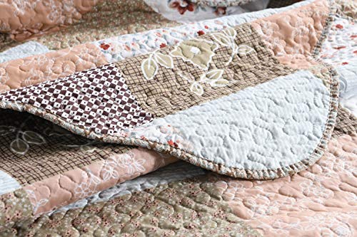 Travan 3-Piece King Quilt Set Quilted Bedspread Lightweight Reversible Coverlet Set Floral Printed Quilted Bedding Set with Shams for All Season, Brown Floral, King Size by Travan - Image 3