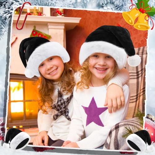 Image of Vicenpal 20 Pcs Santa Hats Bulk Plush Christmas Hats for Adults Women Men Holiday Party Costume(Black)