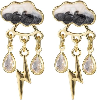 18K Gold Plated Lightning Cloud Drop Earrings Cute Thunderstorm Weather Dangle Earrings with CZ Crystal Raindrops Trendy Statement Jewelry for Women