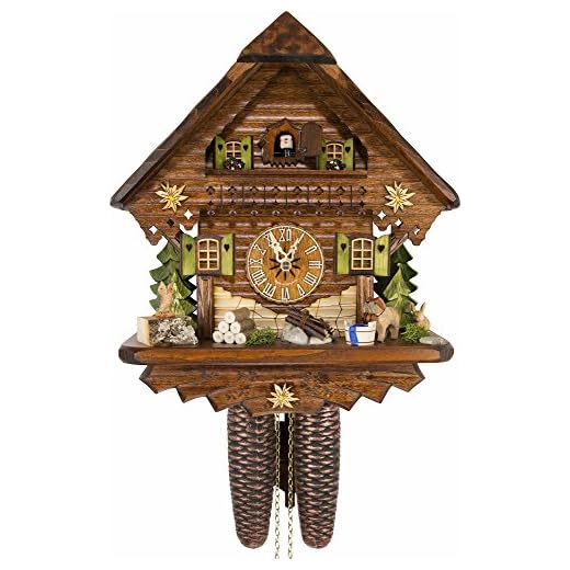 Cuckoo-Palace German Cuckoo Clock - Summer Meadow Chalet with 8-Day-Movement - 13 1/3 inches Height - Black Forest Clock