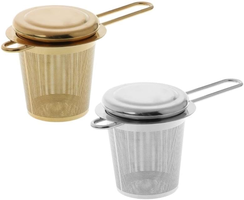 Tea Strainer Fine Mesh Sieve,Reusable Mesh Tea Infuser Stainless Steel Strainer Loose Leaf Teapot Filter with Lid Cups Kitchen Accessories (Color : Gold) (Size : Silver)