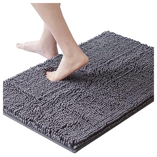 Lifewit Extra mjuk badrumsmatta, absorberande lurvig chenille badmatta, halkfria plyschmattor för badrum, badkar och dusch, grå, 20 × 150 cm