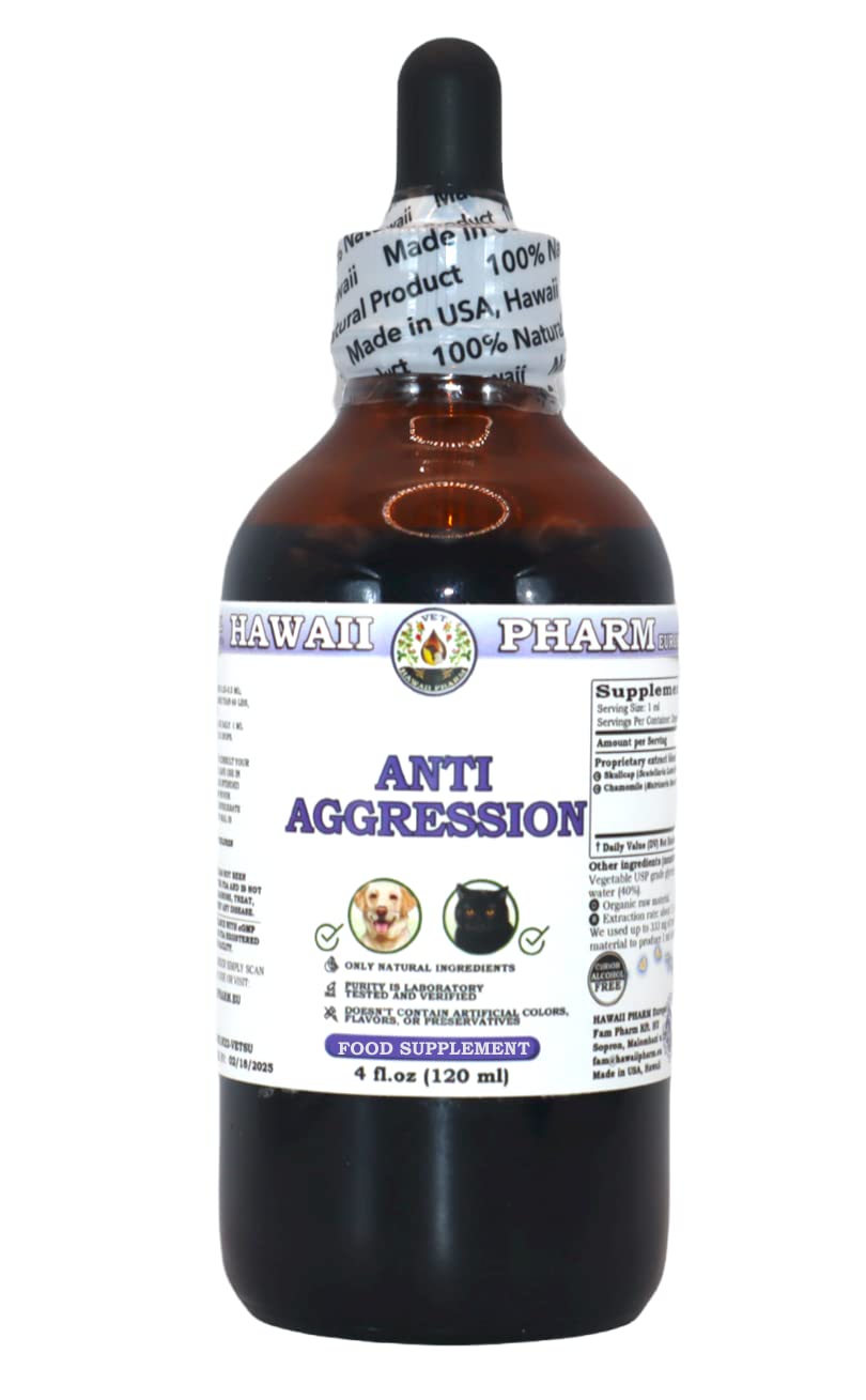 Hawaii Pharm Europe Anti Aggression Veterinary Natural Alcohol-Free Liquid Extract, Pet Herbal Supplement 120 ml