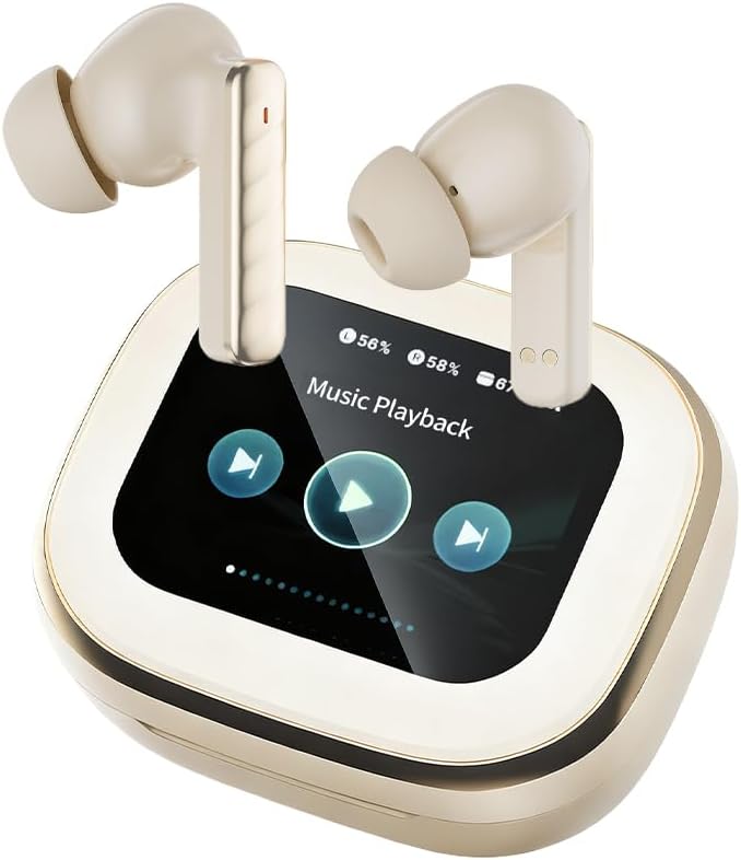 Wireless Earbuds, Bluetooth 5.4 Headphones in Ear with Smart Touchscreen Case, ANC Noise Cancelling Ear Buds, 60H Playtime for Sports & Working, Bass Stereo Sound for iPhone/Android (Beige)