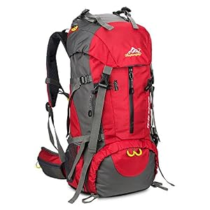 SKYSPER 50L Zaino da Treking, Zaino Montagna Impermeabile con Copertura della Pioggia per Viaggio Trekking Escursione, Rosso