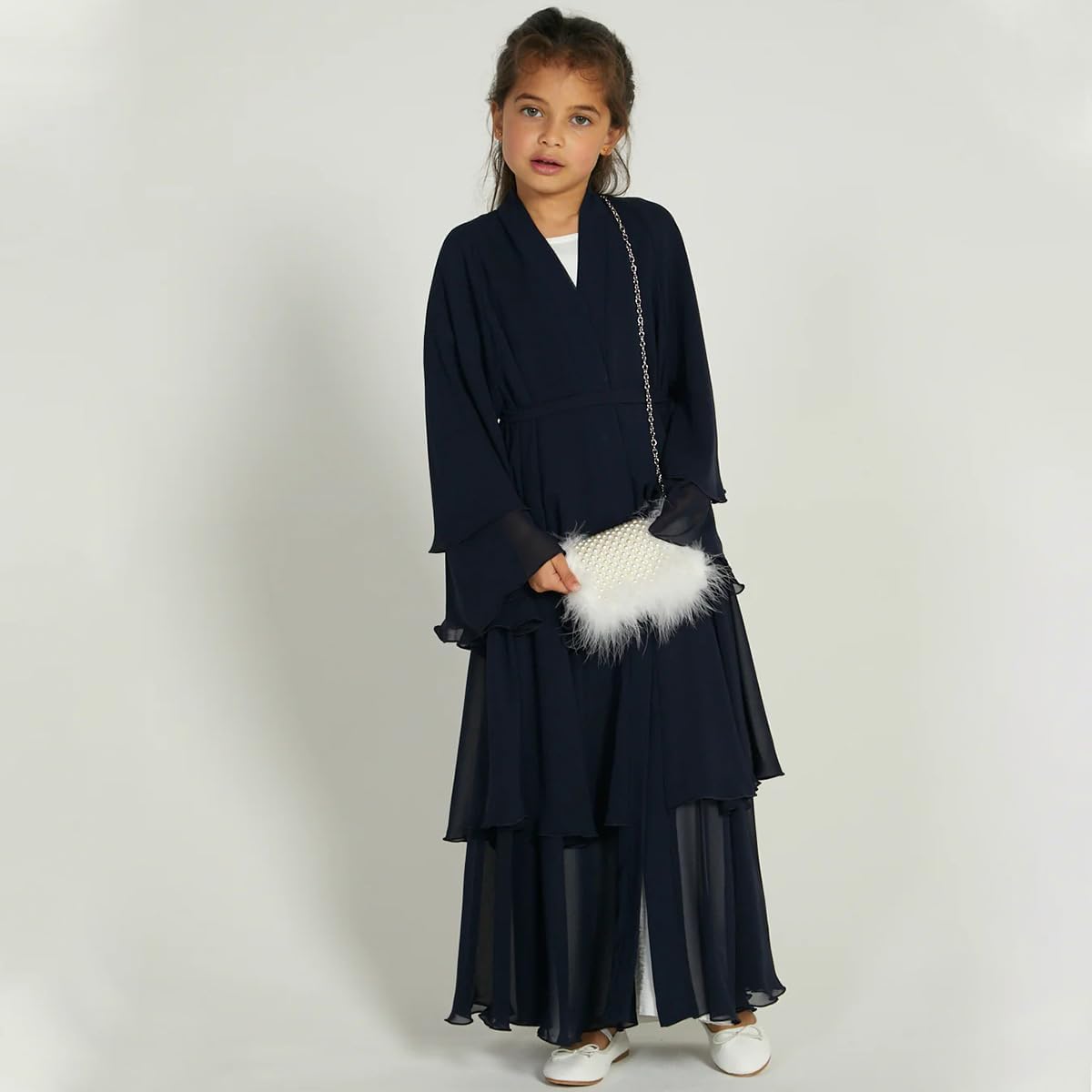 Chiffon layered Open Abaya Dubai Kaftan Muslim Cardigan Abayas Dresses For Girls Casual Robe Kimono Islam Clothing