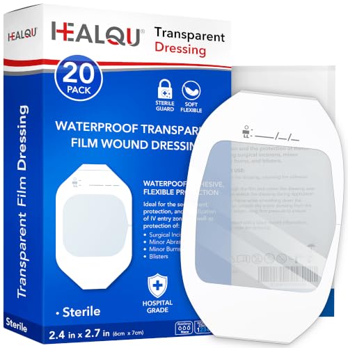 Transparent Film Dressing - 2.3" x 2.7" (20 Pack) - Waterproof Adhesive Wound Bandages for Post-Surgical Shower, IV Shield, Tattoo Aftercare, Clear Breathable Dressing Patches by HEALQU