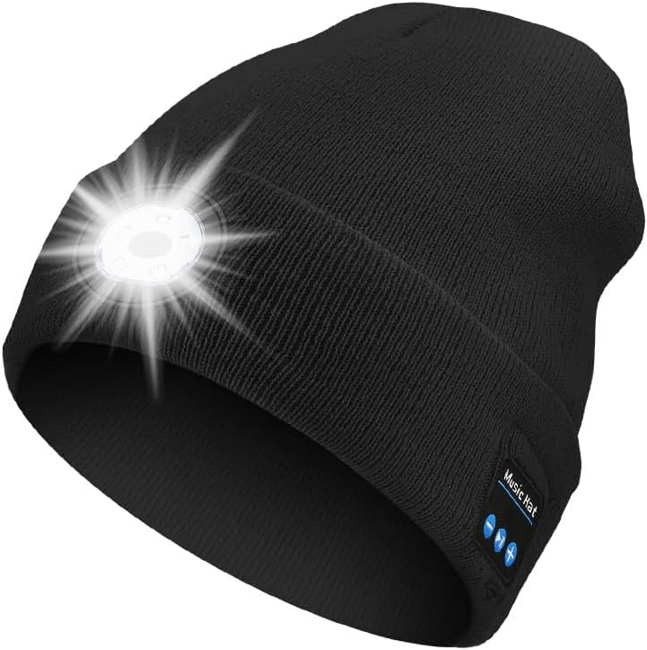 Rotibox Bluetooth Beanie with Light, Unisex USB Rechargeable 4 LED Headlamp Hat with Wireless Headphones - Image 2