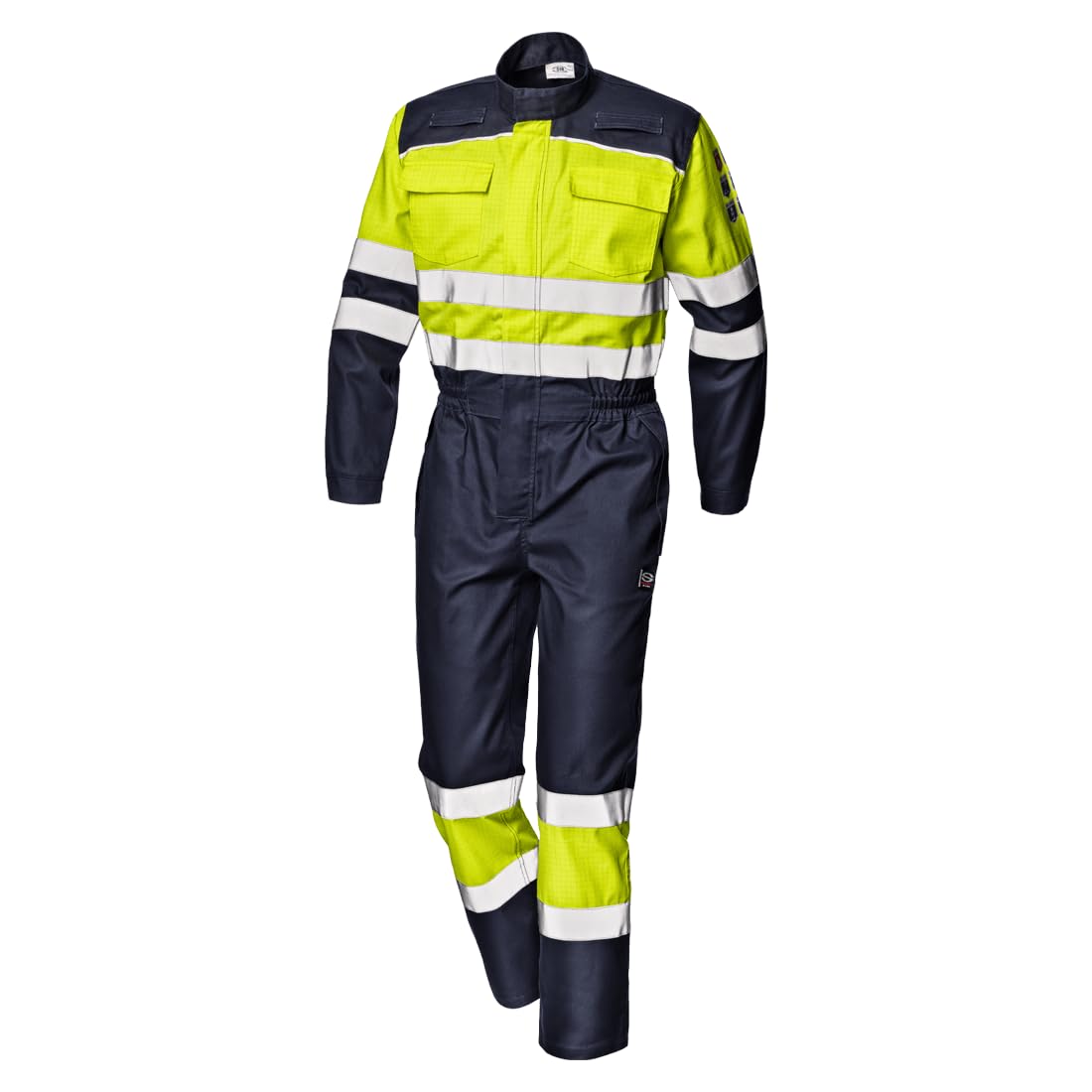 Sir Safety System Supertech Arbeits-Overall Herren Multinorm Warnschutz, 280 g/m², 6 Taschen, Antistatisch, Lichtbogenschutz APC 1, UNI EN ISO 20471:2017 Klasse 2, 42-64, Hi-vis Gelb/Blau