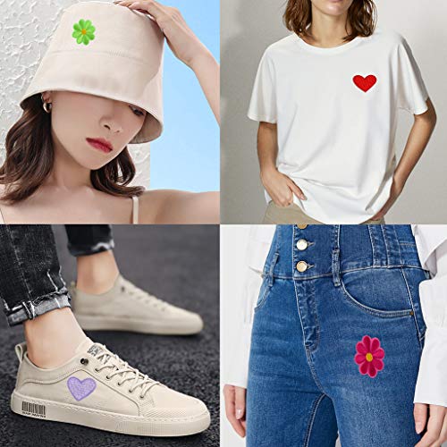 Lystaii 60Pcs Iron On Patches Cute Mini Heart Iron-On Sew-On Patches Flower Embroidered Applique Decoration Patches For Clothing Jackets Backpacks Jeans Hats Bags Multi-Colored Diy Accessory #TOP6