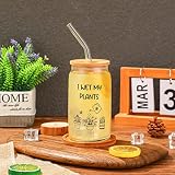 Dandat 16oz Glass Cups for Plant Lover Mason Jar with Lid and Straw Ice Coffee Cup Wide Mouth Reusab