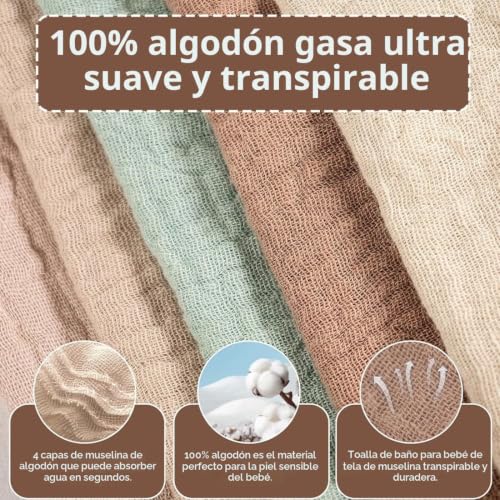 5 toalhas de musselina para bebé, premium, super macias e absorventes, unissexo, para meninos e meninas, 25 x 25 cm