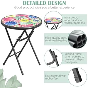 18" Outdoor Side Table, Small Patio Table with Tempered Glass Tabletop, Steel Frame, Round Folding Table with Anti-Slip Footpads for Outdoor and Indoor 18 Outdoor Side Table Small Patio Table with Tempered Glass Tabletop Steel Frame Round Folding Table with Anti Slip Footpads for Outdoor and Indoor