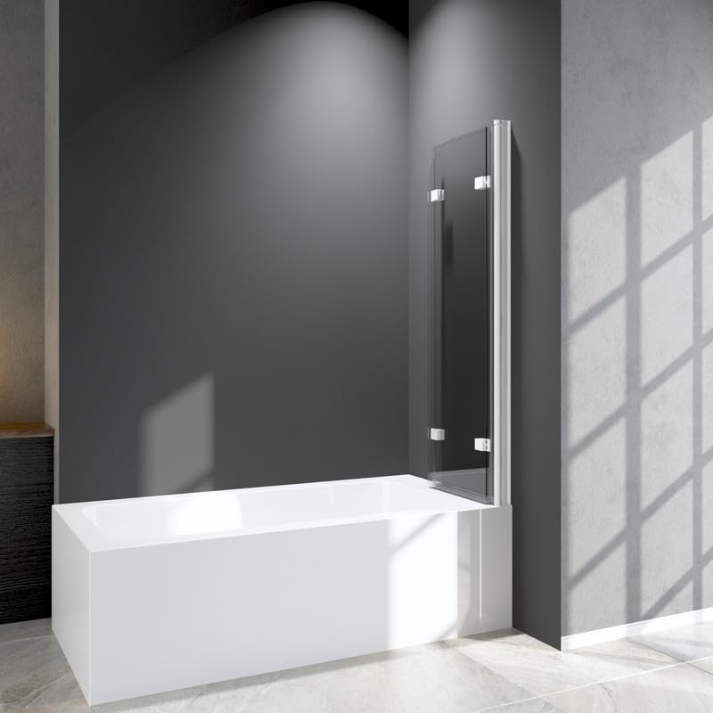 Duschwand für Badewanne 120x140cm Duschabtrennung, 3-Teilig Faltbar klar Badewannenaufsatz, Duschtrennwand mit 6mm NANO ESG Sicherheitsglas, Badewannenfaltwand in Weiß Alu