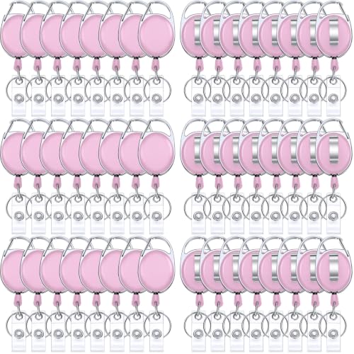 Honoson 50 Pcs Heavy Duty Badge Reel Retractable Clip, Pink