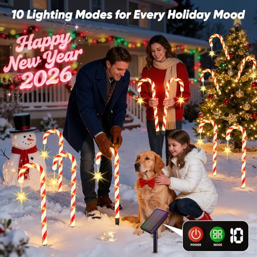 Solar Christmas Lights Outdoor Decorations: 24-Pack Candy Cane Pathway Lights with 10 Modes - Unique Xmas Gifts for Mom Women - Waterproof Decorative Christmas Yard Stakes for Holiday Garden Decor by NESSTU - Image 4